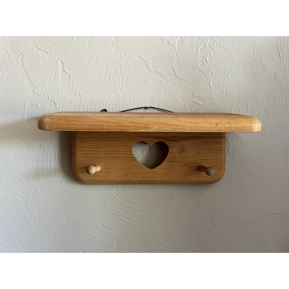 Heart Cut Out Wood Shelf Small Trinket Wall Hanging Peg Board Cottagecore Vtg - Picture 2 of 12